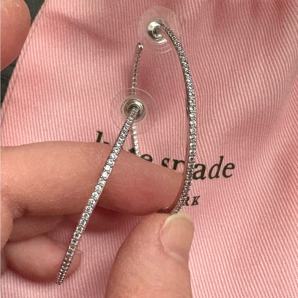 Kate Spade Sparkling Rhinestone Silver Hoop Earrings